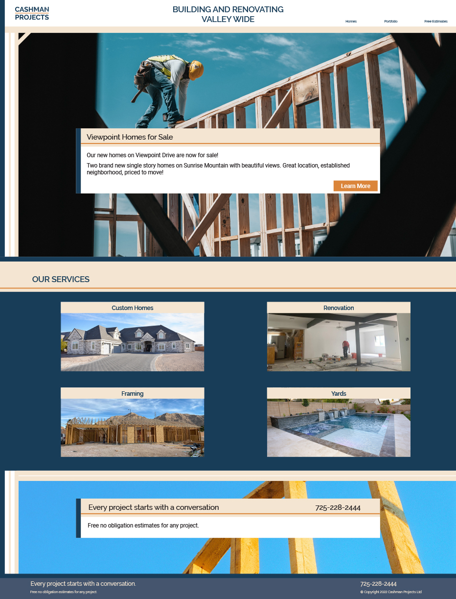 Detail of Homepage for Cashman Projects