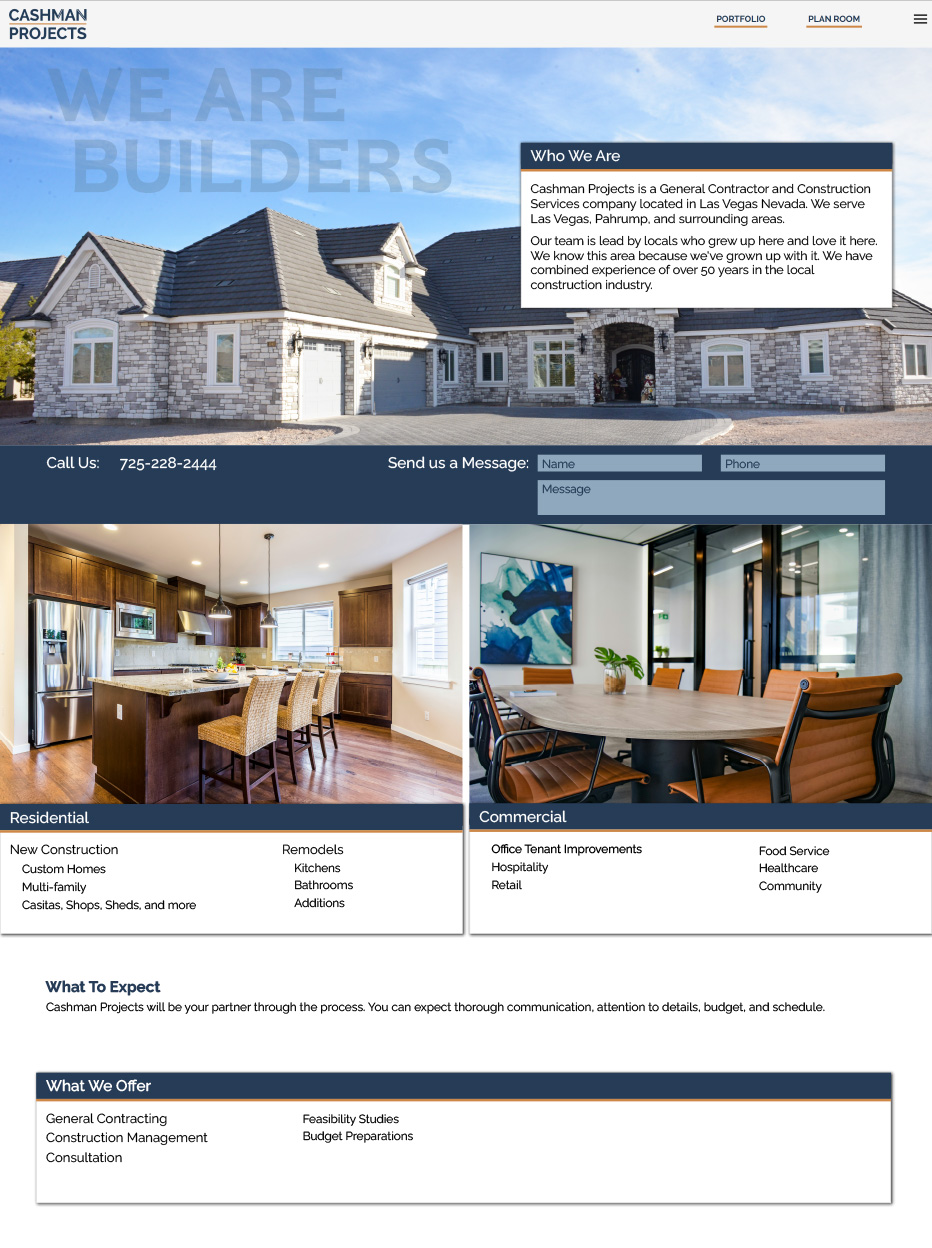 Detail of Homepage for Cashman Projects